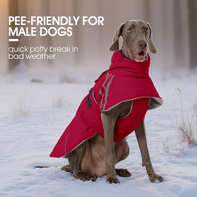 FUAMEY Dog Cold Weather Coats,Dog Winter Jackets for Large Dogs Warm Dogs Coat with Reflective Strips Waterproof Pet Snowsuit Thick Paded Pets Vest for Labrador Golden Retriever Wine Red 2XL