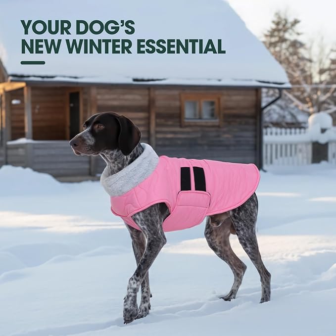Kuoser Dog Coat, Dog Jackets for Large Dogs, Warm Winter Coat Cold Weather Coats, Doggie Snow Jacket Warm Pet Apparel Clothes for Golden Retriever Labrador, Pink XXXL