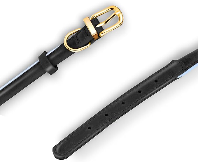 OOPSDOGGY Reflective Rolled Leather Dog Collar Adjustable Soft Padded Pet Collar for Small Medium Large Breed Dogs (Black, XL, 17"-21")