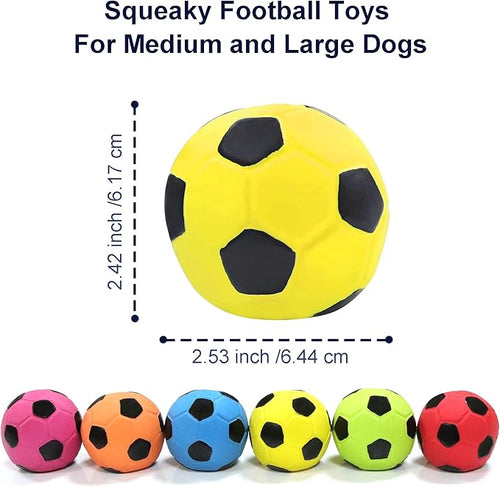 2.6'' Latex Squeaky Dog Soccer Ball Toys - Football for Small to Large Dogs, Vibrant Colors - 6 Pcs/Set