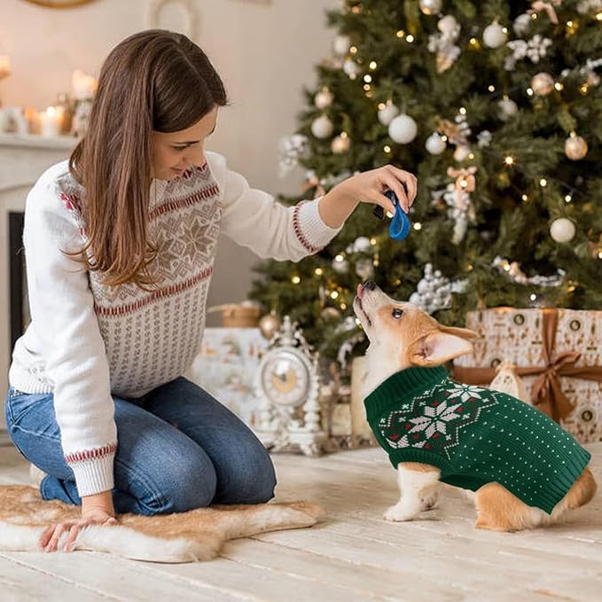 Kuoser Dog Sweater, Holiday Christmas Snowflake Pet Warm Knitwear Dog Sweaters Soft Puppy Clothing, Doggie Turtleneck Cold Weather Outfit Pullover for Small Medium Large Dogs Cats, Green L