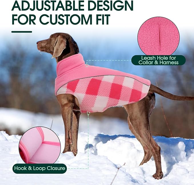 Kuoser Dog Winter Coat, Reversible Waterproof Dog Jacket with Reflective Strip, Warm Dogs Fleece Vest Adjustable Doggy Cold Weather Clothes Plaid Christmas Outfit Pet Apparel for Small Dogs, Pink XS