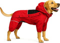 LOVELONGLONG Fleece-Lined Dog Raincoat with Removable Hood – Waterproof Winter Full Body Dog Jacket – Windproof Snowproof Cold-Weather Suit – Red-F XS