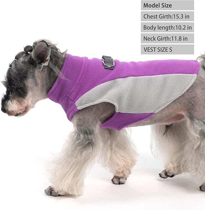 KOOLTAIL Small Dog Sweater - Dog Fleece Vest Jacket with Leash D-Ring for Small Medium Dogs, Soft Pullover Winter Warm Cold Weather Coats, Pet Fall Clothes Outfit for Puppy Cat Boys&Girls, Purple XS