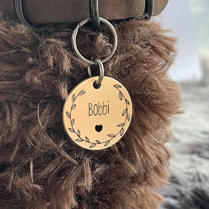 Cat Dog ID Tags Personalized 9 Corolla Styles Flower Wreath to Choose for Medium Pets Collar Accessories Brass Copper Engraved Custom on Both Side
