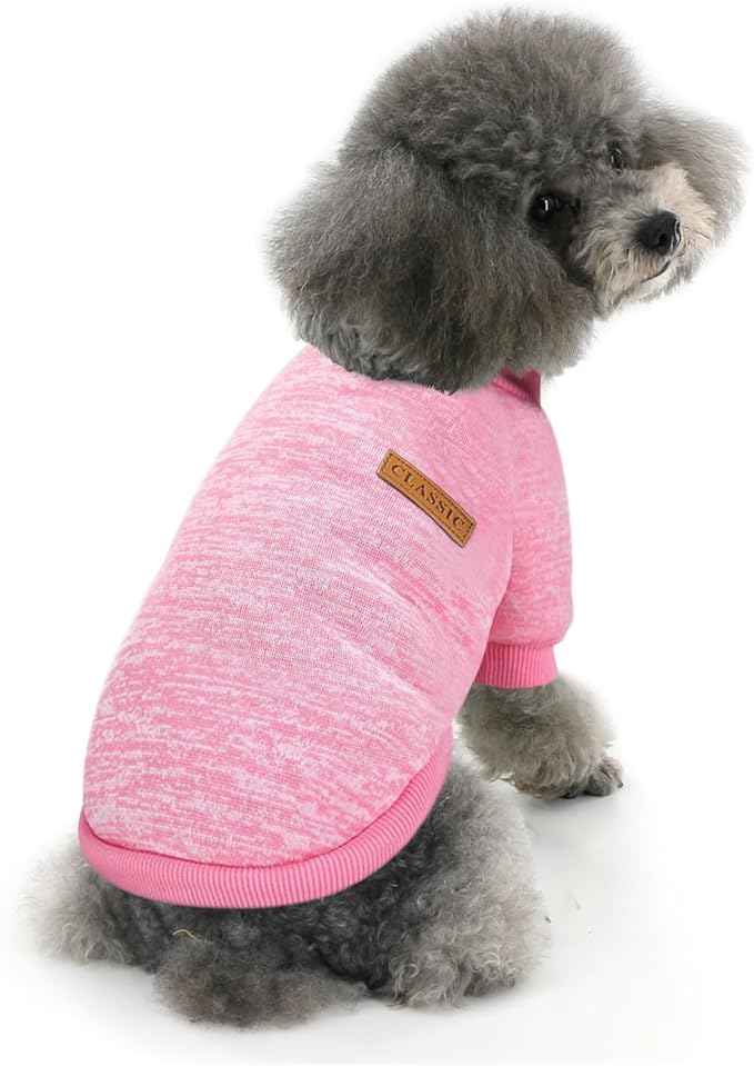 Idepet Pet Dog Classic Sweater, Soft Fleece Coat for Small,Medium Dog,Warm Pet Dog Cat Clothes,Soft Puppy Customes 2 Color (L, Pink)