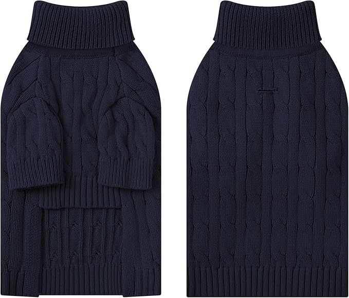 Small Dog Thermal Pullover Sweater, Classic Turtleneck Cable Knitwear Dog Clothes for Cold Weather Warm Pet Clothes for Chihuahua, Bulldog, Dachshund, Pug Navy Medium
