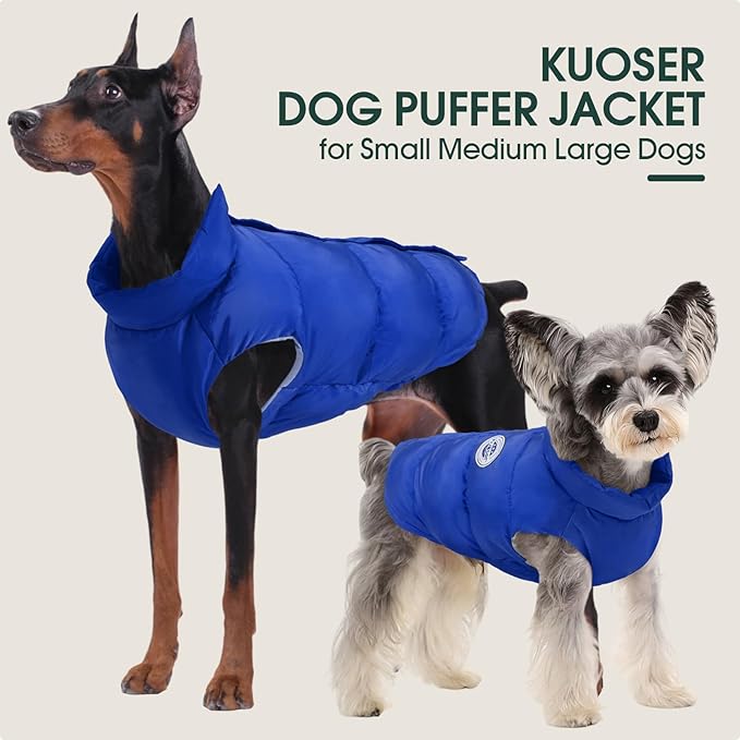 Kuoser Dog Coat Puffer Vest, Warm Dog Jacket Windproof Dogs Cold Weather Coats Pet Snowsuit Padded Vests, Lightweight Puppy Winter Clothes for Small Medium Dogs, Button Design, Easy On/Off, Blue M