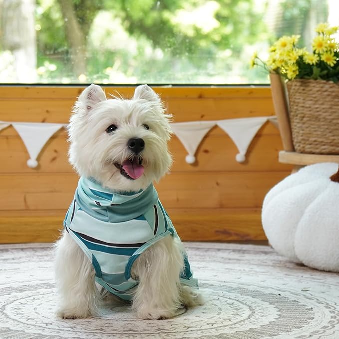 ROZKITCH Fleece Dog Pjs for Medium Dogs Boy, Cozy Stretchy Turtleneck Jumper with Leash Hole for Winter Spring Autumn, Machine Washable Pet Clothes for Indoor & Outdoor BlueStripe L