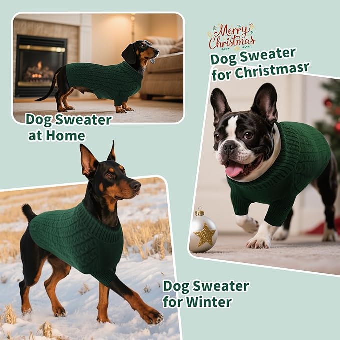 SAWMONG Dog Sweater, Dog Sweaters for Small Dogs Girls Boys, Pullover Turtleneck Knitted Doggy Sweatshirt, Cold Weather Pet Clothes（Green, Small