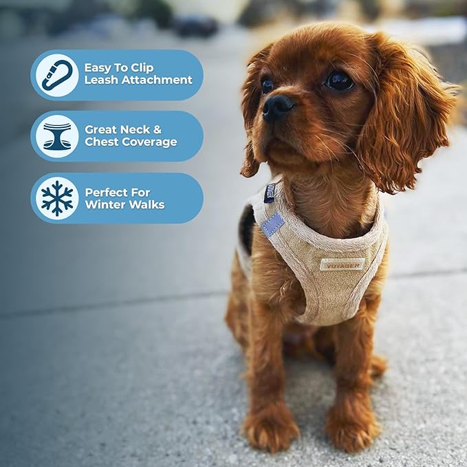 Voyager Step-In Plush Dog Harness – Soft Plush, Step In Vest Harness for Small and Medium Dogs by Best Pet Supplies - Harness (Latte Suede), M (Chest: 16 - 18")