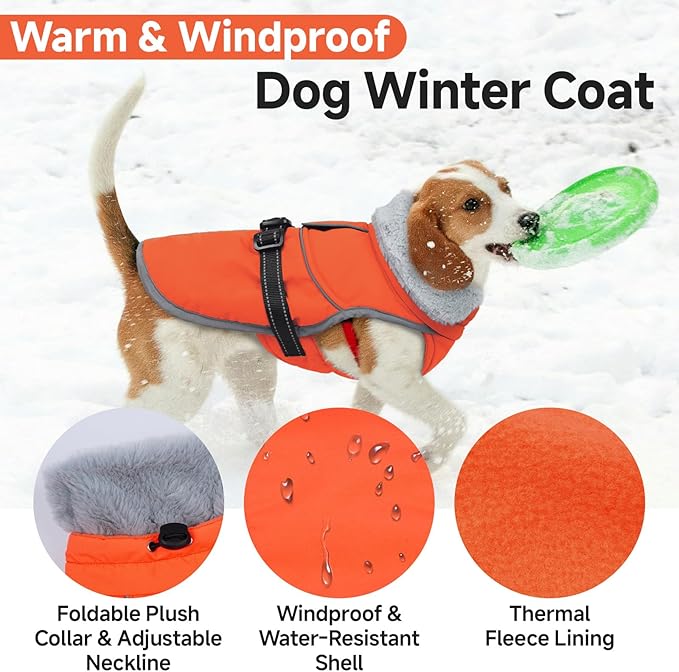 Lelepet Warm Dog Winter Coat Reflective Dog Jacket Fleece Vest Waterproof Windproof Cold Weather Coats with Adjustable Buckle Plush Turtleneck Pet Snowsuit for Small Medium Large Dogs,Chihuahua,XS