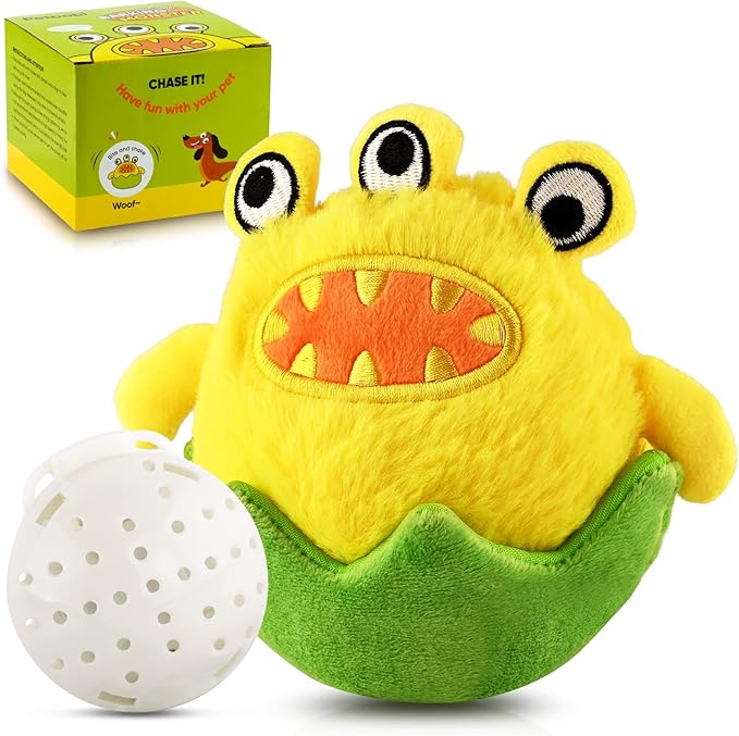 Petbobi Interactive Dog Toys Monster Active Ball for Dogs with Batteries, Self Moving Balls and Plush Cover for Small & Medium Dogs to Chase, Dog Toy Squeaky Crazy Bouncer Ball, Egg Breaker Bobby
