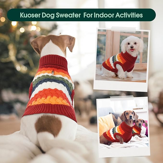 Kuoser Dog Sweater, XS Dog Sweater Pet Cable Knitted Pullover Warm Clothes, Puppy Turtleneck Classic Knitwear Soft Thickening Christmas Outfit, Cold Weather Thermal Wear for Small Dogs, Red XS
