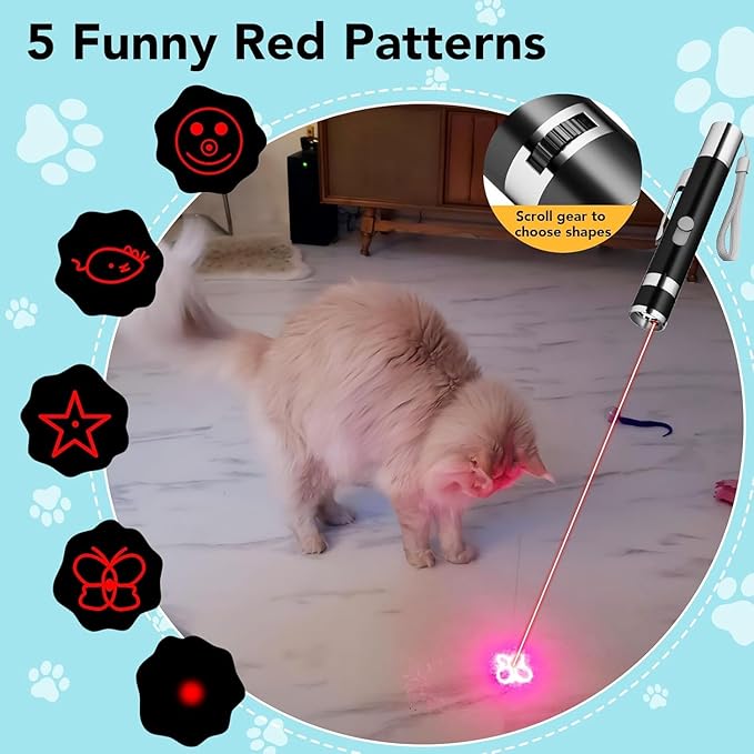 Cat Toy Pointer, USB Rechargeable with 7 Adjustable Patterns, Interactive Chase Toys for Indoor Cats & Dogs, Training & Exercise Fun (Black)