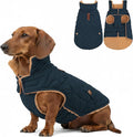 azuza Dog Jacket Waterproof & Windproof Dog Coat for Small Dogs with Thick Fleece, High Collar with Leash Hole, Adjustable Velcro & Elastic Belly, Navy M