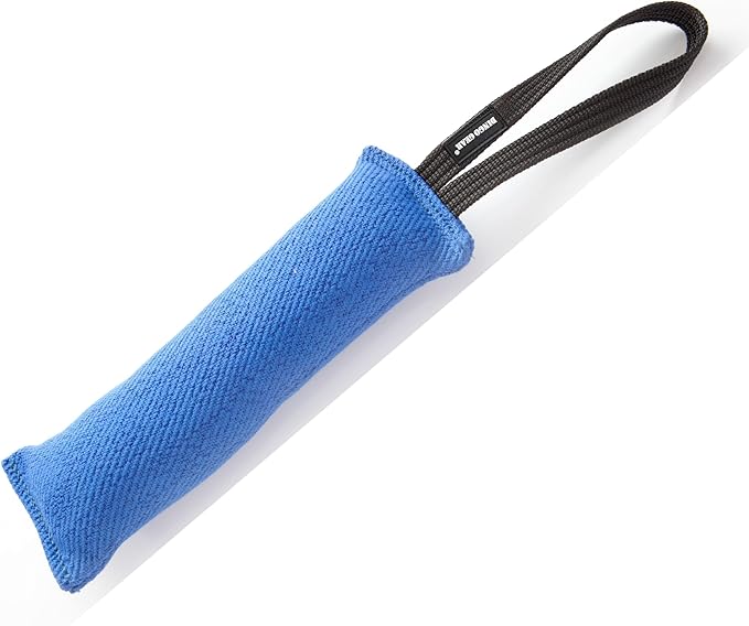 Dingo Gear French Linen tug Toy for Dog, Bumper Toy for Training, Agility, tug of war, bite Pillow for Strong Dog, 1handle 11in Blue S00061