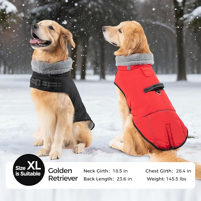 Mihachi Dog Coat for Medium Dogs, Warm Dog Winter Coat Waterproof Dogs Jacket with Harness Built in Reflective Pet Fleece Vest, Puppy Cold Weather Coats Turtleneck & Windproof Dogs Snowsuit, Black M