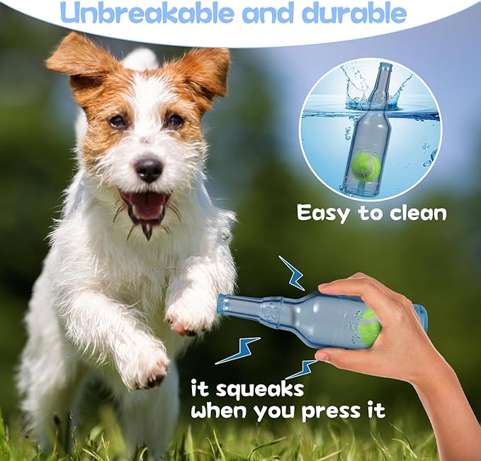 Dog Toys for Aggressive Chewers,Rubber Bottle Dog Toy Contains Tennis Ball,Indestructible Dog Toys for Large Dogs, Durable Dog Toys, Squeaky Dog Toys (Red, S)