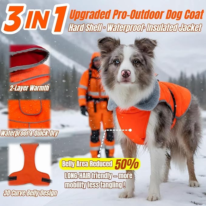 Upgraded Insulated Dog Winter Coat, Relaxed Fit Puppy Hard Shell Jacket with Full-Body Reflective Strips, Ultra-Soft Fur Collar Coats for Small Dogs, Tangle-Free Pet Apparel for Boys Girls(Orange, S)