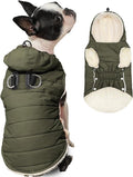 Fleece Lining Dog Hoodie with Harness Built in,Extra Warm Medium Dog Jacket in Winter Doggie Coats with Drawstring Hooded,Green XL