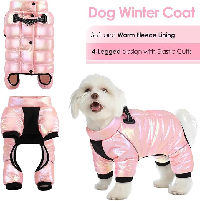AOFITEE Dog Coat, Waterproof Dog Winter Jacket, Warm Fullbody Small Dogs Snowsuit, Winter Coat for Small Dogs, Zip Up Pet Puffer Jacket Fleece Vest, Outdoor Reflective Pet Snow Jackets, Pink XL