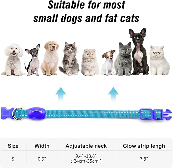 Visinite Light Up Dog Collars for Small Dogs,LED Dog Collar Light Rechargeable,Fully Adjustable Lighted Dog Collar,Glow in The Dark Dog Collars with Dog Lights for Night Walking,Blue