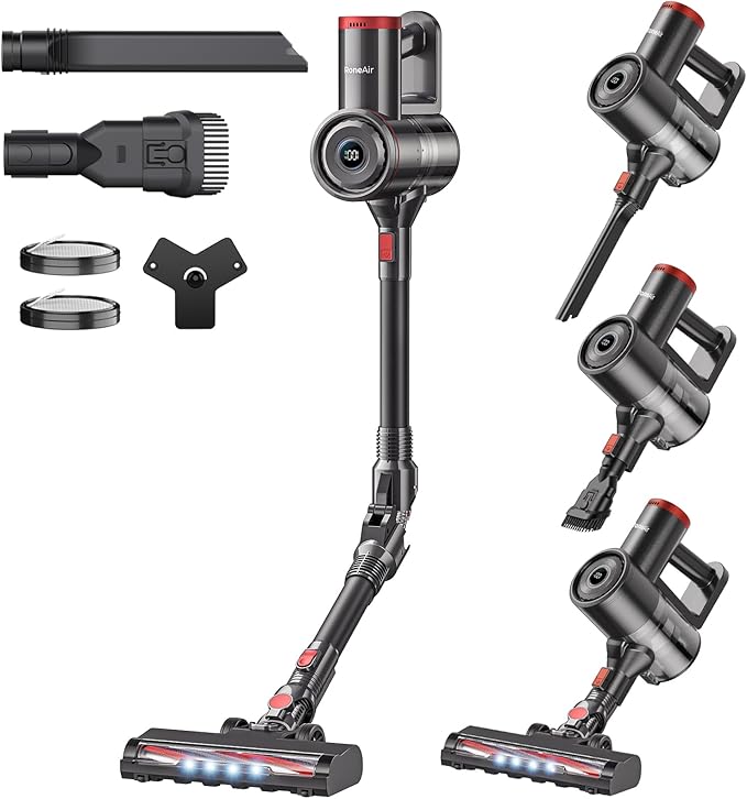 Cordless Vacuum Cleaner with Back-Saving&Self-Standing,Upright Vacuum Cleaners for Home,Anti-Tangle,Powerful Suction,Stick Vacuum Cordless Rechargeable for Hard Floors,Carpets,Pet Hair,Car