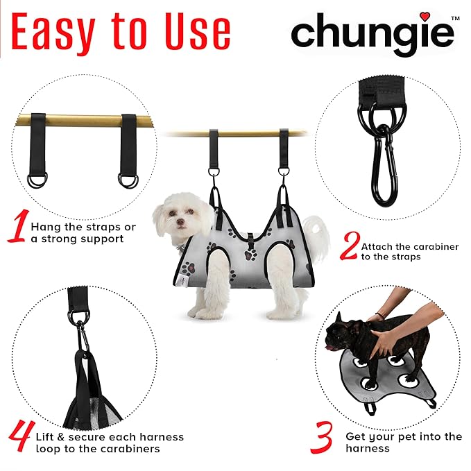 Dog Grooming Hammock for Small Dogs – Pet Restraint for Nail Trimming with Pet Nail Clipper – Dog Sling for Grooming, Pet Hammock for Nail Cutting & Grooming Harness (Legs Spacing: 9-12”)/Max W:30lb)