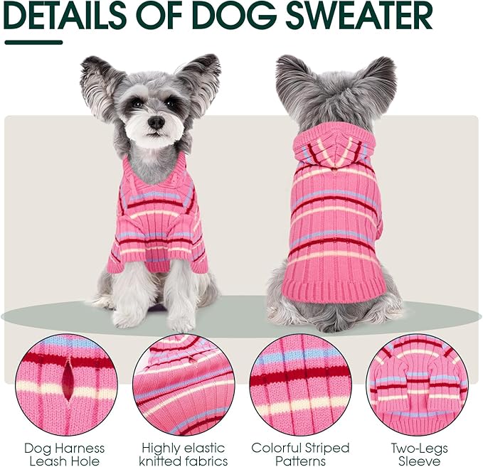 Kuoser Dog Sweater Large Size Dog, Thanksgiving Christmas Big Dogs Pullover Sweaters, Boy Girl Dogs Cable Knitwear Sweatshirt, Soft Thick Pet Winter Clothes for Cold Weather, Pink XXL