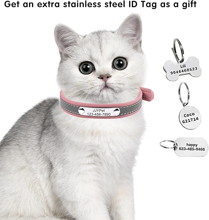 Personalized Reflective Cat Collars with Name Tag and Plated,Engraved Custom Cat Collar with Name and Phone,Kitten Collar with Safety Buckle Adjustable for Cats and Kitten(Black)