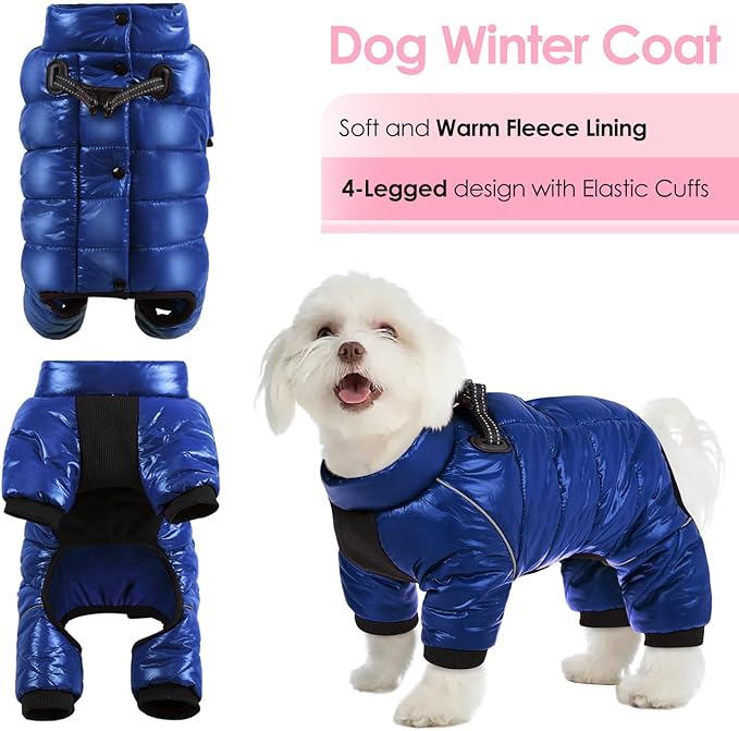 AOFITEE Dog Coat, Waterproof Dog Winter Jacket, Warm Fullbody Small Dogs Snowsuit, Winter Coat for Small Dogs, Zip Up Pet Puffer Jacket Fleece Vest, Outdoor Reflective Pet Snow Jackets, Blue XL