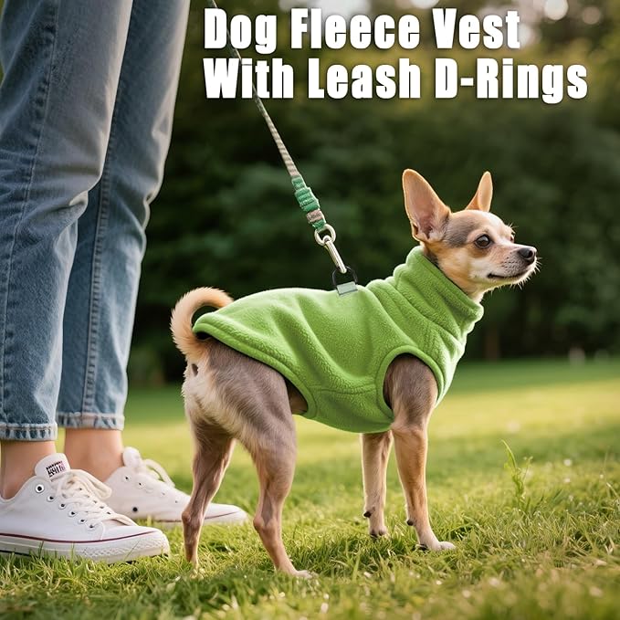 Idepet Dog Fleece Vest Sweater Zip Up Warm Pullover Dogs Jacket with D-Ring Leash Winter Cold Weater Coat Pet Sweatershirt Clothes Hoodie for Small Medium Dogs Boy Girl(Green,XL)