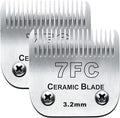 2PC 7FC Blade Dog Grooming Clipper Blade Compatible with Andis Dog Clipper/Oster A5/Wahl KM-10 Series,Ceramic Blade & Stainless Steel Blade