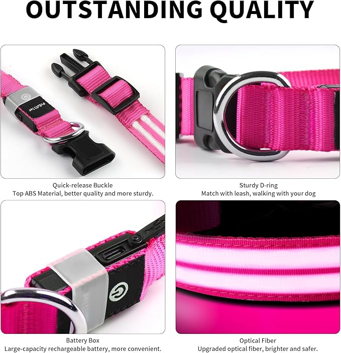 PcEoTllar Lighted Dog Collars for Night, Light Up Dog Collar Rechargeable Water-Resistant Flashing LED Dog Collars Safety Glow in The Dark Dog Collars Light for Large Small Medium Dogs
