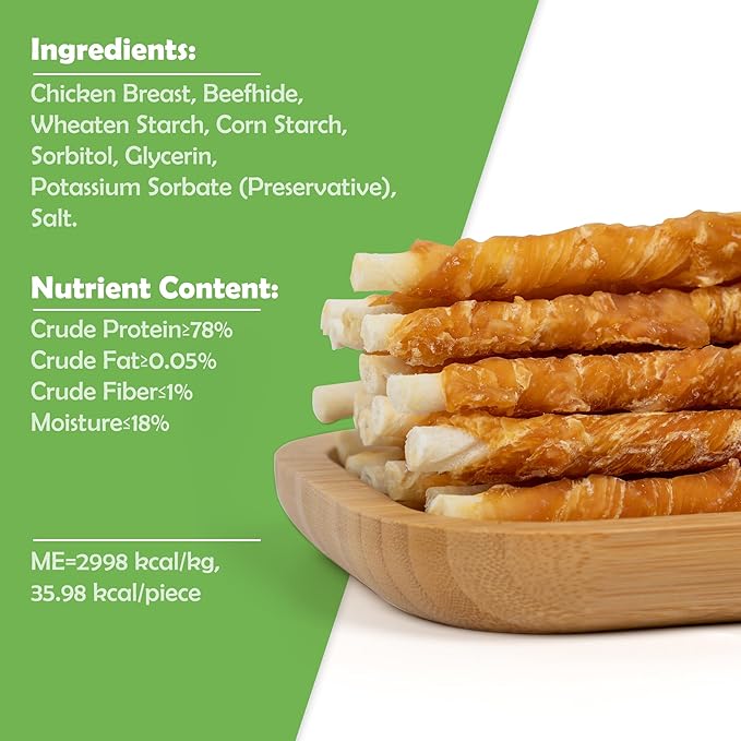 MON2SUN Dog Treats, 5 Inch Rawhide Twist Chicken Hide Sticks, Suitable for Puppy and Small Dogs, 5 Inch (Chicken, Pack of 25)