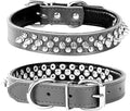 Adjustable Genuine Leather Spiked Studded Dog Collars for Small Medium Large Pets Like Pit Bull Bulldog Pugs Husky (S, Black)