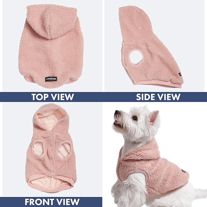 Spark Paws Teddy Dog Sweater, Sherpa Vest with Warm Fleece Lining, Winter Coat Suitable for Small Medium Large XL XXL Breeds - Pink - L