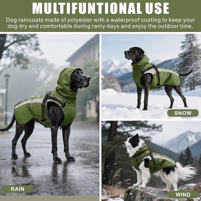 Mosucoirl Dog Raincoat Waterproof Raincoats for Dog Reflective Dogs Rain Jackets with Hood Hoodie Pet Rain Poncho Coat for Small Medium Large Dogs Puppies S-XXL (Green, S)