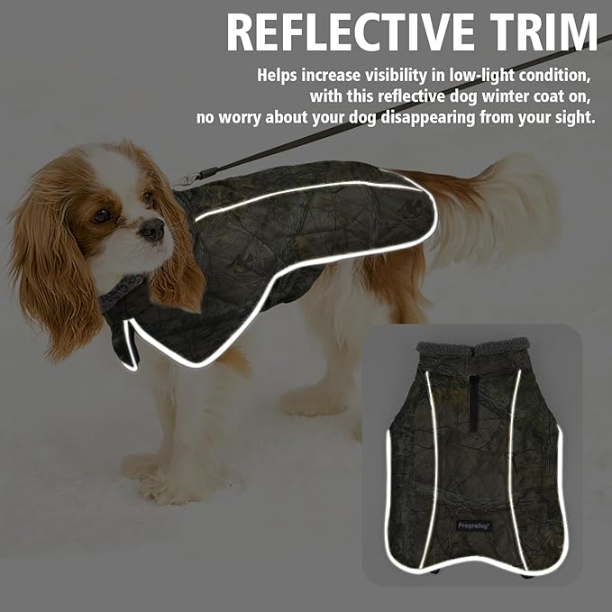 Fragralley Dog Coat Small, Waterproof Dog Jacket with Warm Fleece Lining, Adjustable Reflective Dogs Winter Coat, Turtleneck Pet Coats for Cold Weather (Reed Camouflage S)