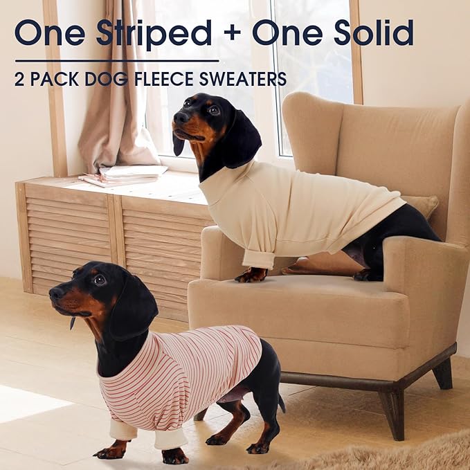 IECOii 2 Pack Dog Fleece Sweater for Small Dogs, Warm Dog Turtleneck with Stretch for French Bulldog, Cozy Fall Winter Pullover Dogs Sweatshirt with Sleeve, Indoor & Outdoor Sweaters for Walking, L