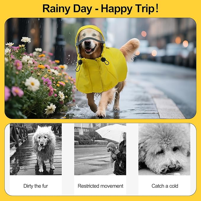 DENTRUN Dog Rain Jacket for Poodle, Bichon – Breathable Mesh Lined, No-Sleeves Easy Wear – Perfect for Rainy Day Walks, Park Visits, Travel, M