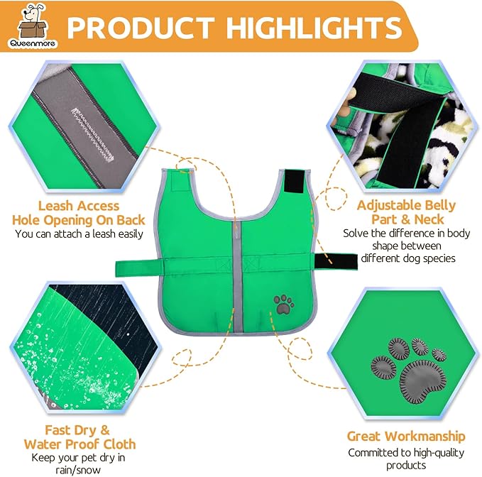 Queenmore Dog Winter Coat, Cold Weather Fleece Jacket for Dogs, Waterproof Reflective Reversible, for Small, Medium and Large Dogs (Green, XS)