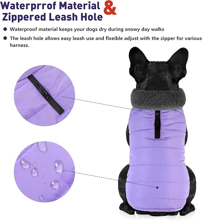 Dog Winter Coat, Waterproof Dog Jacket with Leash Hole, Reflective Adjustable Pet Snow Vest, Warm Fleece Sweater for Small Medium Large Dogs - Light Purple, 2XL