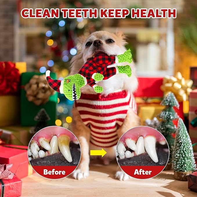 Christmas Dog Toy for Large Breeds - Squeaky Plush Tug of War Toy with Crinkled Paper - Stuffed Animal to Keep Dogs Busy