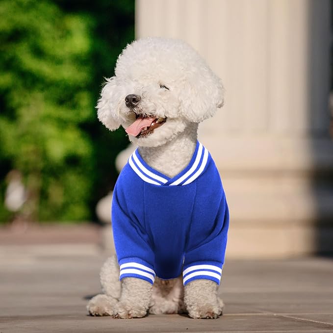 Dog Sweater Brushed Fleece Pet Clothes Baseball Jacket Soft Warm Pet Sweater Dog Sweaters for Small/Medium Dogs Boy Girl(Blue-S/M)