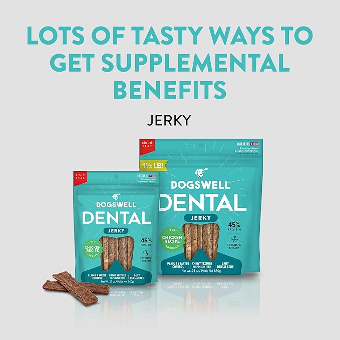 DOGSWELL Dental Jerky Dog Treats, Chicken, 24 oz. Bag