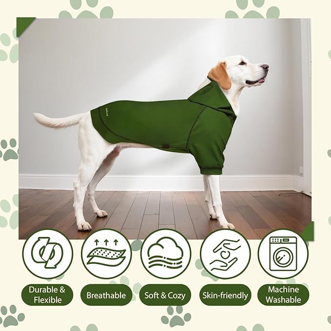 Kicred Basic Dog Hoodie, Premium Dog Sweater Pullover, Soft & Comfy Cotton Pet Clothes Hoodies with Hat and Leash Hole, Doggy Puppy Sweatshirt Coat for Small Medium Large Dogs - Army Green (XX-Large)