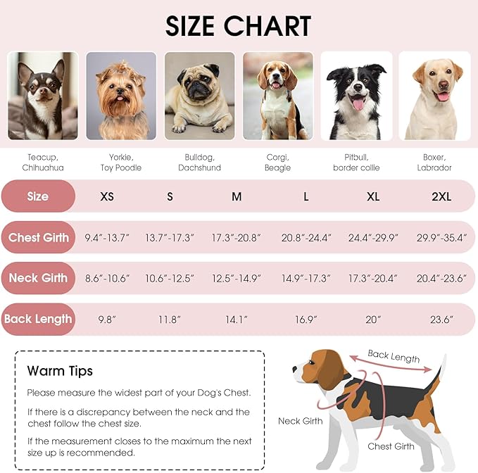 Queenmore Dog Winter Coat, Fleece Puffer Dog Down Vest, Cold Weather Pet Jacket for Dogs, Waterproof Reflective Reversible Dog Sweater Clothes for Small, Medium and Large Dogs (Light Pink, XS)