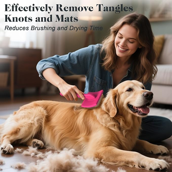 2PCS Slicker Brush for Dogs & Pet Comb,Professional Dog Grooming Brush (Goldendoodles,Poodles,Labradoodles) with Extra Long Pins to Effectively Remove Tangles, Knots and Mats (Pink Large)